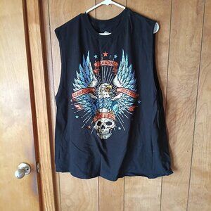 Celebrate Patriotic Eagle Skull Graphic Sleeveless Tee Women’s Plus 2X Black
